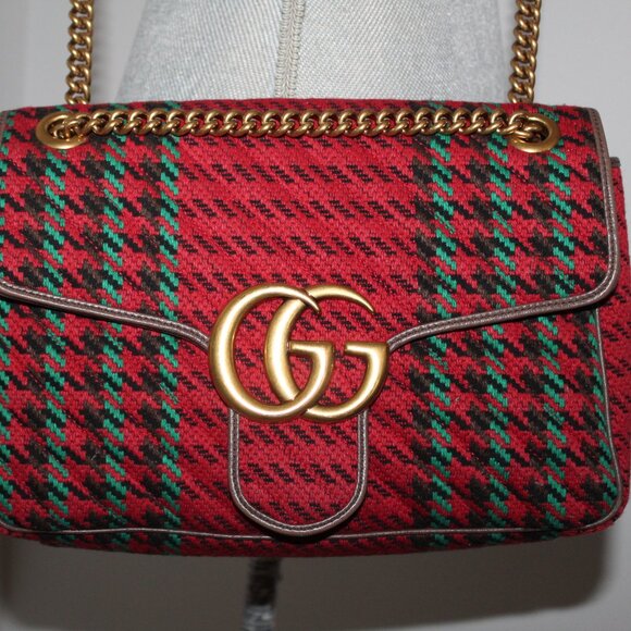Gucci GG Marmont Knit Houndstooth Tweed Shoulder Bag Red - Picture 9 of 9